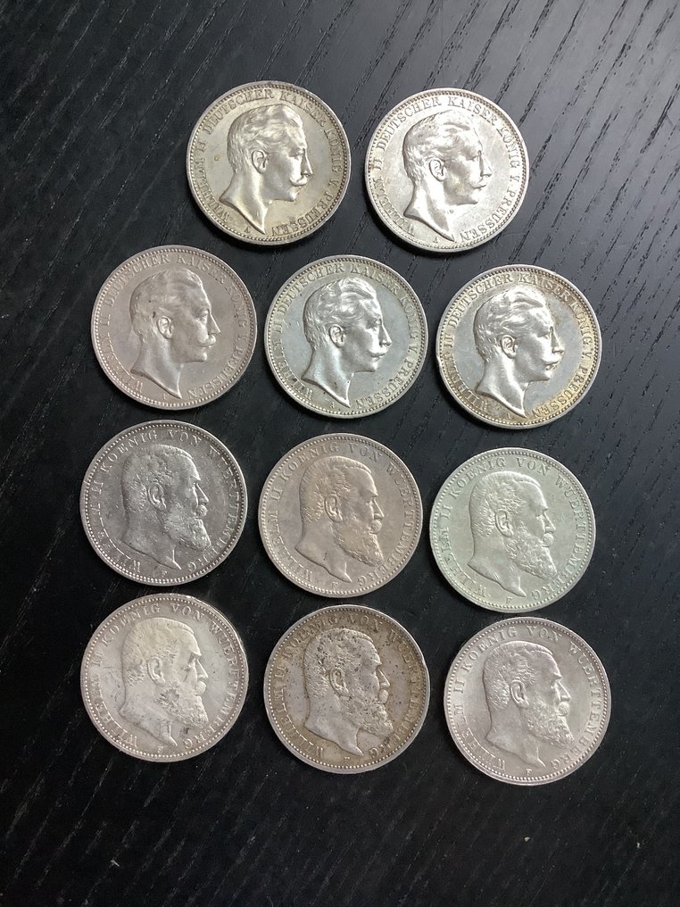 Duitsland. 3 Mark 11x 1908/1914 (Zonder minimumprijs) #1.0