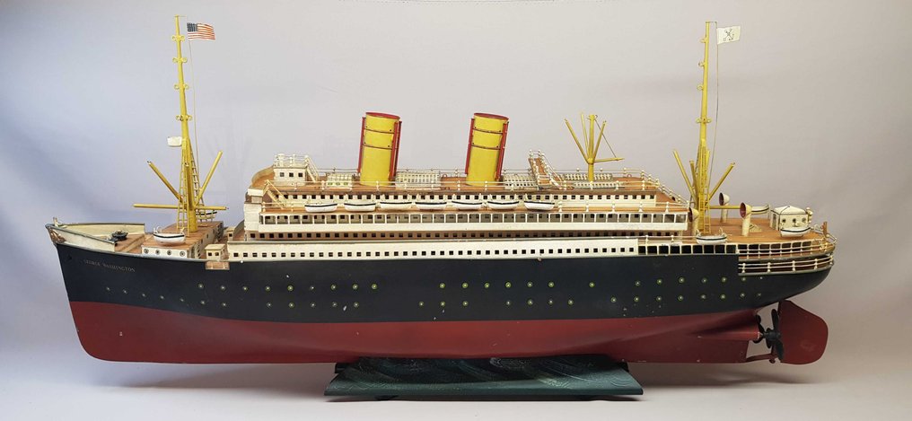 Märklin - 罕见且令人印象深刻的Märklin客运蒸汽船，配备发条机制——乔治·华盛顿 - 发条锡制玩具 - 1920-1929 - 德国 #1.0