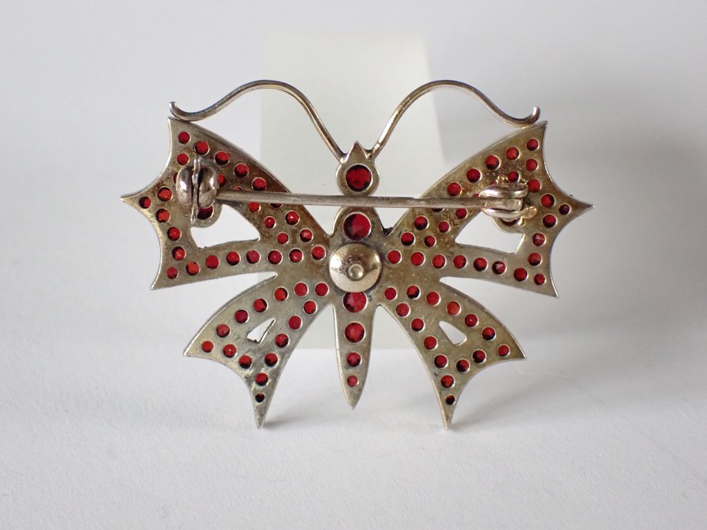 Argento - Spilla - Vlinder - Boheemse Granaat #1.0