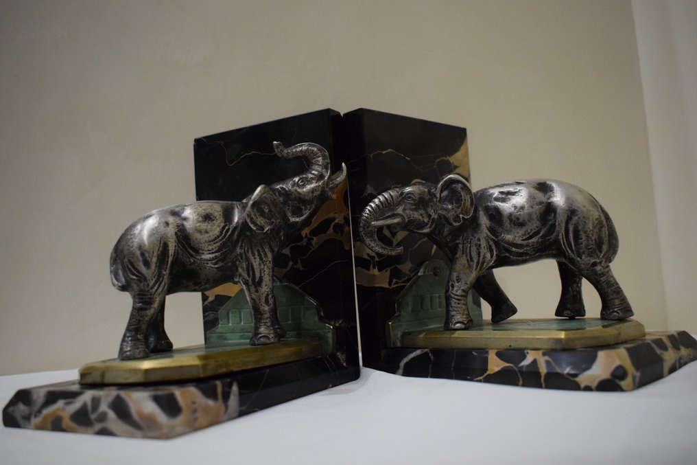 ALBERT.MARIONNET - Marionnet - Bogstøtter (2) - Forkromet bronze elefanter - Forsølvet bronze, Forgyldt bronze #1.0