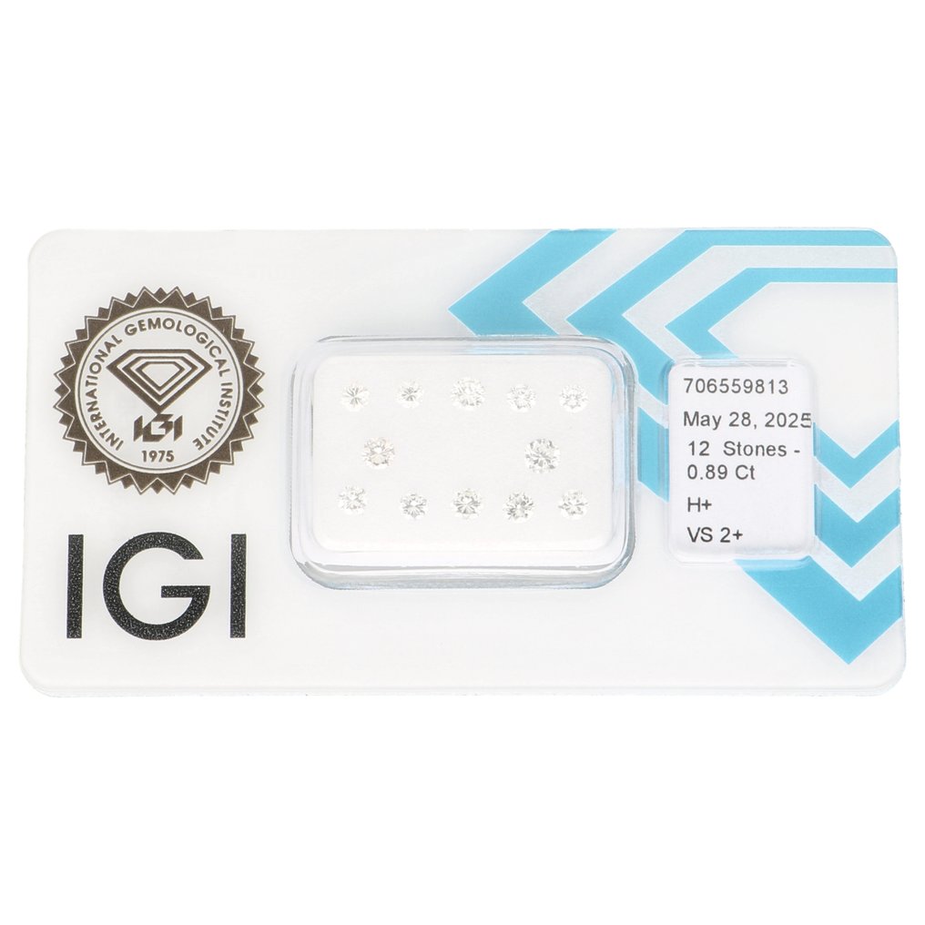 没有保留价 - 12 pcs 钻石 (天然) - 0.89 ct - 圆形 - H - VS2 轻微内含二级 - 国际宝石研究院(IGI) #1.0