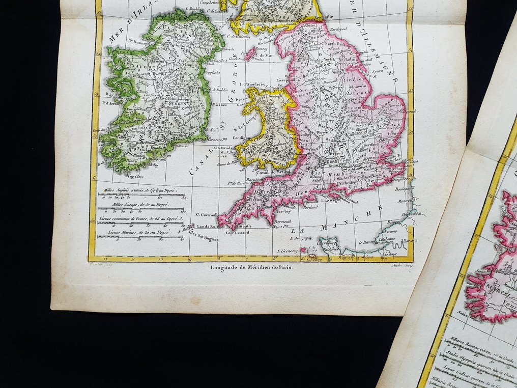 歐洲 - [一套两件] - 不列颠群岛 / 英国 / 英格兰 / 爱尔兰 / 伦敦 / 苏格兰 / 威尔士 / 英国; A. Grenet / R. Bonne - Carte des Royaumes d'Angleterre, d'Ecosse et d'Irlande / Mappa Insularum Britannicarum... - [LOT of - 1761-1780 #3.2