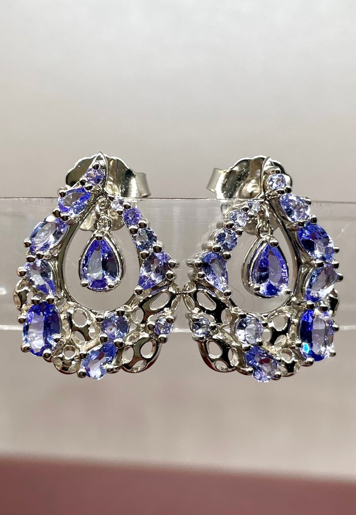 Nincs minimálár - Drop fülbevaló Ezüst Tanzanit #4.3