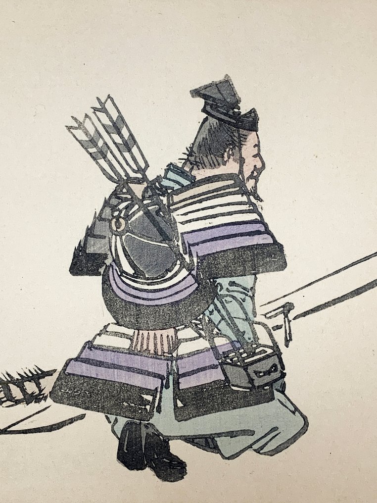 Two Ukiyo-e Pieces - Samurai Figure (武士図) & Cowherd Riding Ox Playing Flute (牧童騎牛吹笛図) - Takeuchi Seiho (竹内栖鳳,1864-1942) - 日本 (沒有保留價) #4.3