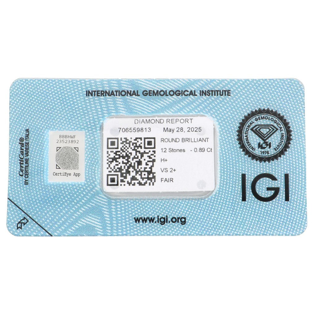 没有保留价 - 12 pcs 钻石 (天然) - 0.89 ct - 圆形 - H - VS2 轻微内含二级 - 国际宝石研究院(IGI) #2.1