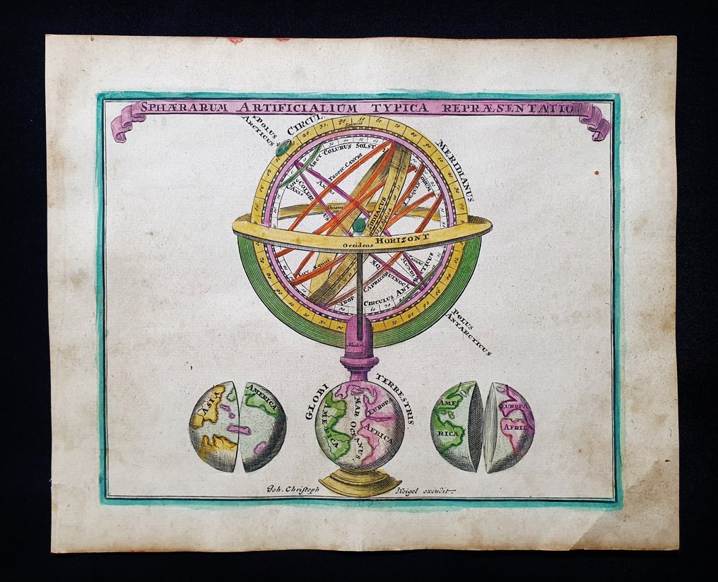 World Map - Sphère armillaire / Sphère artificielle / Globe terrestre; Christopher Weigel & David Kohler - Spherarum Artificialium Typica Repraesentatum - 1701-1720 #1.0