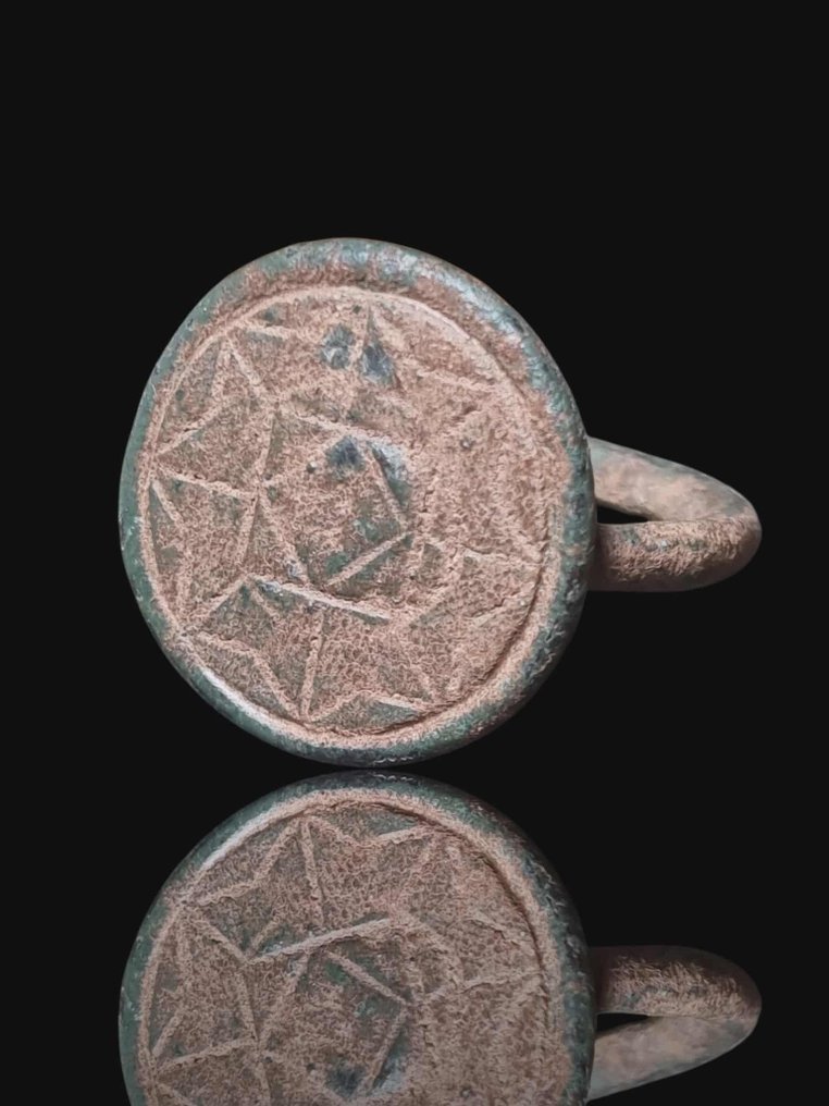 Μεσαιωνική, εποχή σταυροφόρων Μπρούντζος, Σπάνιο & Ενδιαφέρον σφραγίδα Pentagram Δαχτυλίδι (χωρίς τιμή ασφαλείας) #1.0