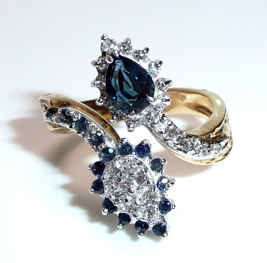 Δαχτυλίδι - 14 καράτια Κίτρινο χρυσό, Λευκός χρυσός - 1.00ct. tw. Διαμάντι (Φυσικό) - Ζαφείρι - ευέλικτο μέγεθος 55-58 #4.3