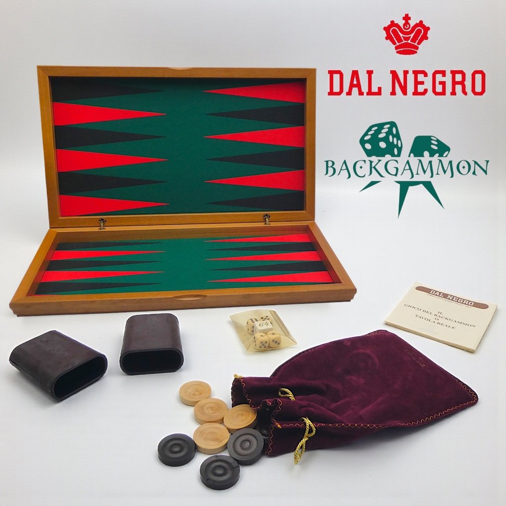 Dal Negro - Brädspel - Backgammon "Italia" 1° Modello con 5x Dadi D6, 30x Pedine & 2x Bicchieri in Pelle - OUT OF STOCK - Trä #1.0
