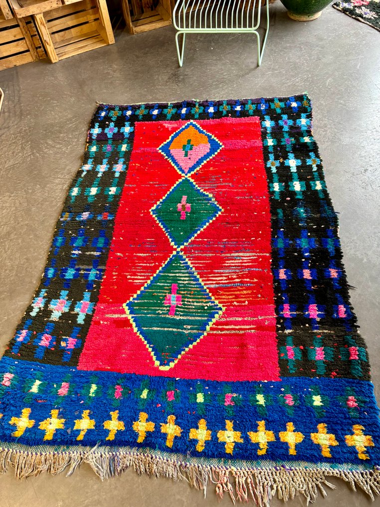 Βινταζ Μαροκινό χαλί Boucherouite – Χειροποίητο χαλί Μπερμπέρ με πολύχρωμο γεωμετρικό σχέδιο - - Χαλί - 205 cm - 135 cm - Χειροποίητο χαλί #1.0