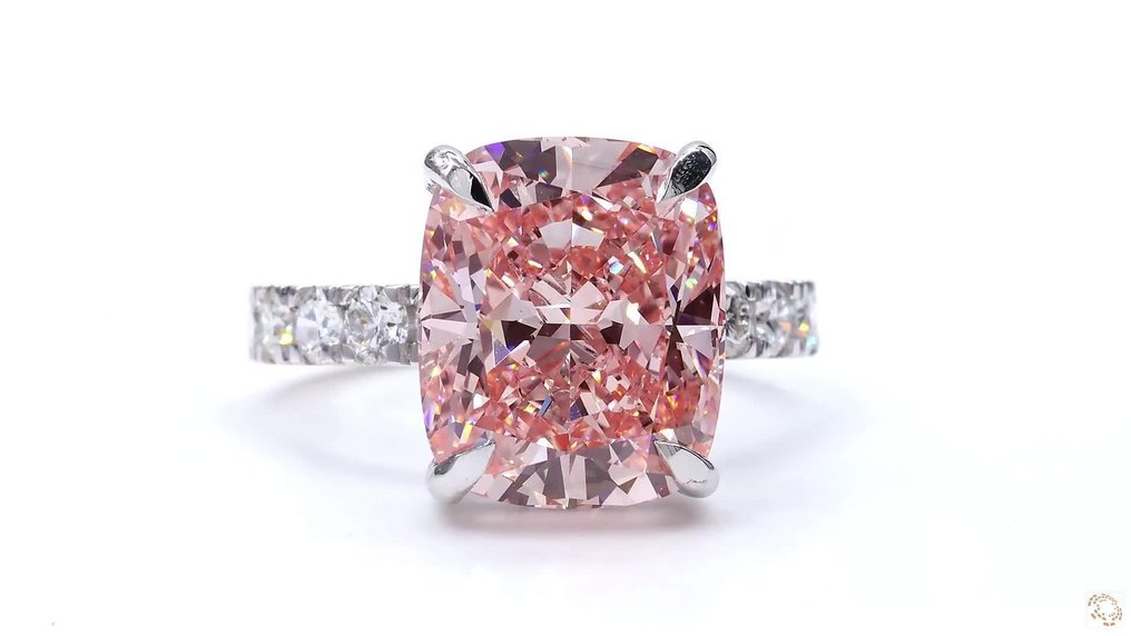 Gyűrű - 18 kt. Fehér arany - 9.06ct. tw. Rózsaszín Gyémánt (Laboratóriumban előállított fancy színű gyémánt) - Gyémánt - Feltűnő élénk rózsaszín #1.0