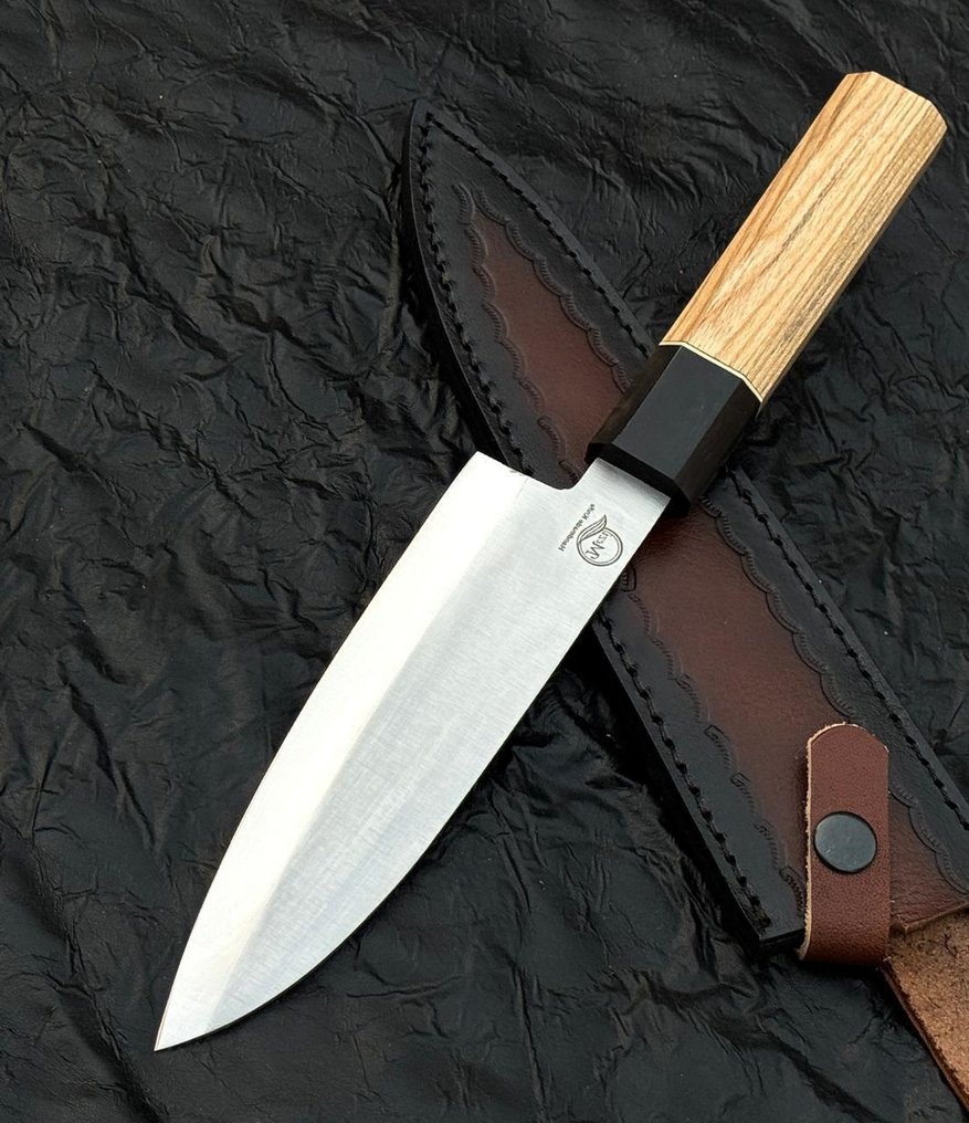 Nóż kuchenny - Nóż kuchenny w stylu japońskim, ręcznie wykonany, z afrykańskiego drewna osikowego, rogu bawoła i - Azja #1.0