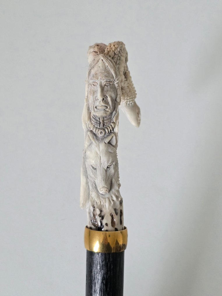 Indiaan/Dierentotem - Unieke Walking stick - Stag antler, circa 1900 #3.2