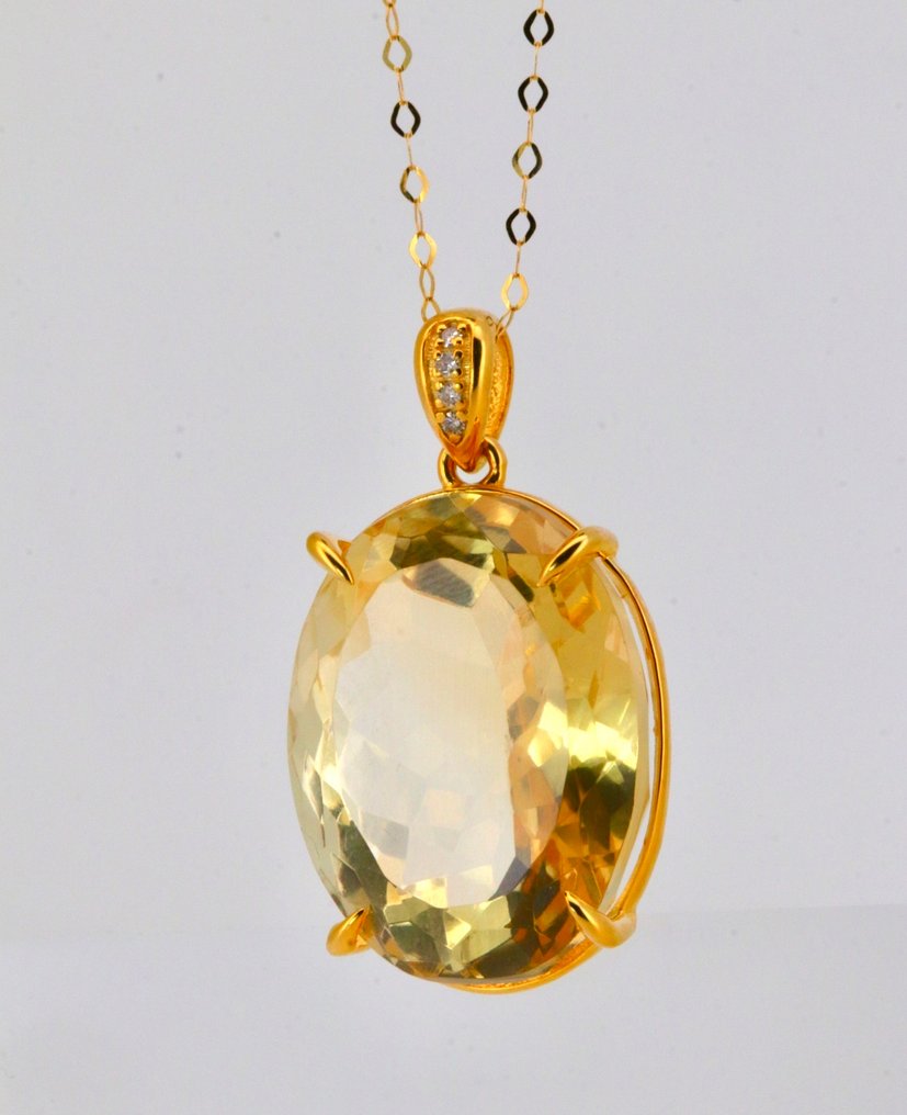 Nincs minimálár - Függő - 14 kt. Sárga arany Citrin - Gyémánt #1.0