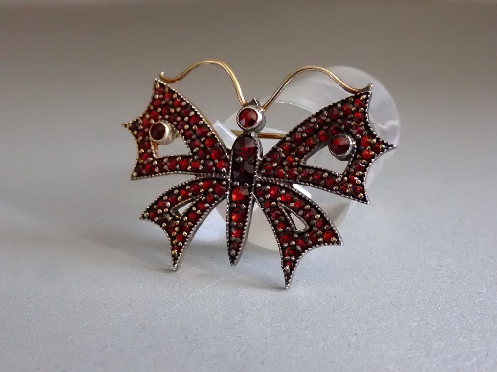 Argento - Spilla - Vlinder - Boheemse Granaat #4.3