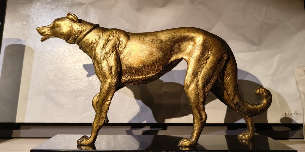 Irenée Rochard - 雕塑, Borzoi - 22 cm - 比利时黑色大理石 #2.1