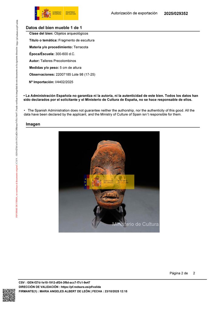 Mayan Terracotta Fragment Figure. 300-600 AD. 5 cm height. Spanish Export License. #3.2