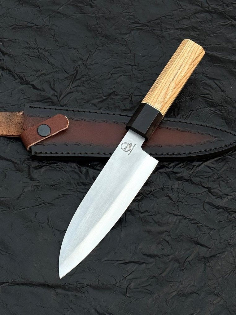 Nóż kuchenny - Nóż kuchenny w stylu japońskim, ręcznie wykonany, z afrykańskiego drewna osikowego, rogu bawoła i - Azja #3.2
