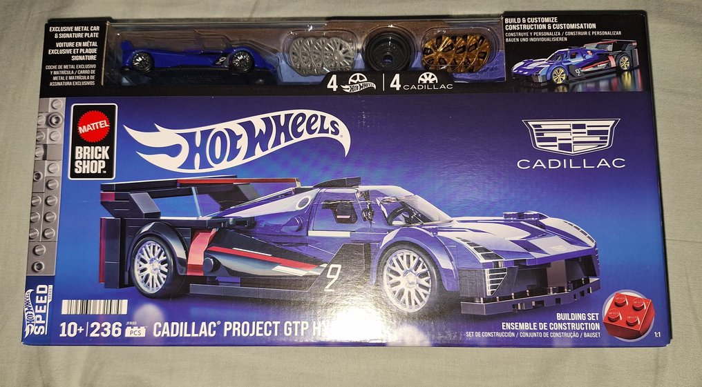 Hot Wheels, Mattel 1:32 - Modelsæt - Mattel Brick Shop Hot Wheels - Cadillac Project GTP Hypercar Byggesamling af samlerobjekter #3.2