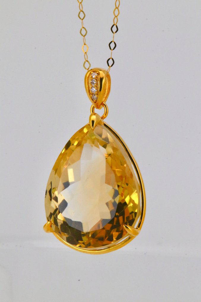 Ingen mindstepris - Vedhæng - 14 karat Gulguld Citrin - Diamant #3.2