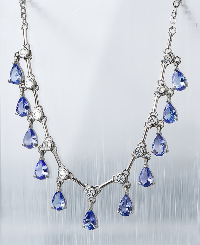 没有保留价 - 大项链 - 18K包金 白金, 银 - 4.90ct. tw. 坦桑石 #1.0