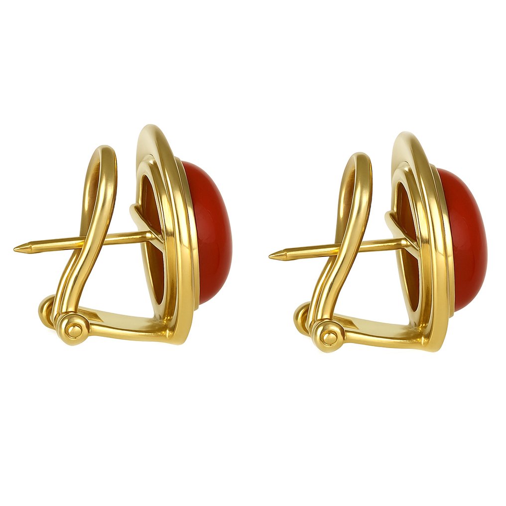 耳环 - 18K包金 黄金 珊瑚 #4.3