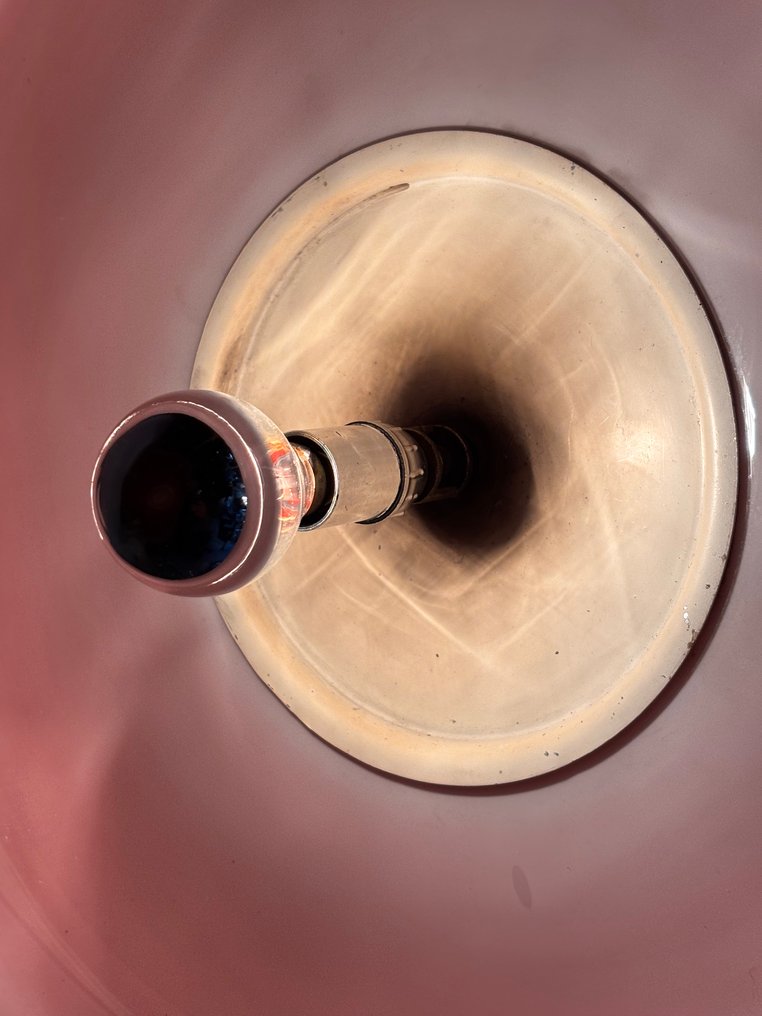 Κρεμαστό φωτιστικό - Γυαλί, Μέταλλο - Διαχυτής δίσκου από σατιναρισμένο πορσελάνινο οπάλινου πορτοκαλί γυαλί. #3.2