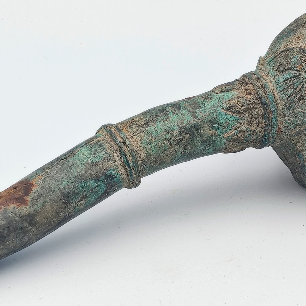 古代高棉 黄铜色 雕像装饰性莲花火炬 - 370 mm #3.2