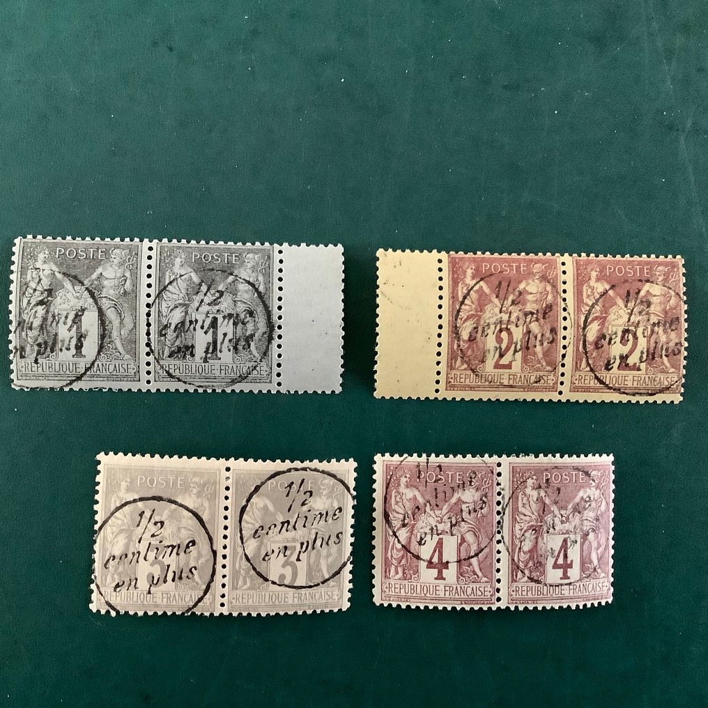 法國 1884 - 印章：1、2、3 和 4 分带印刷的硬币。 - Yvert 13/16 #3.2