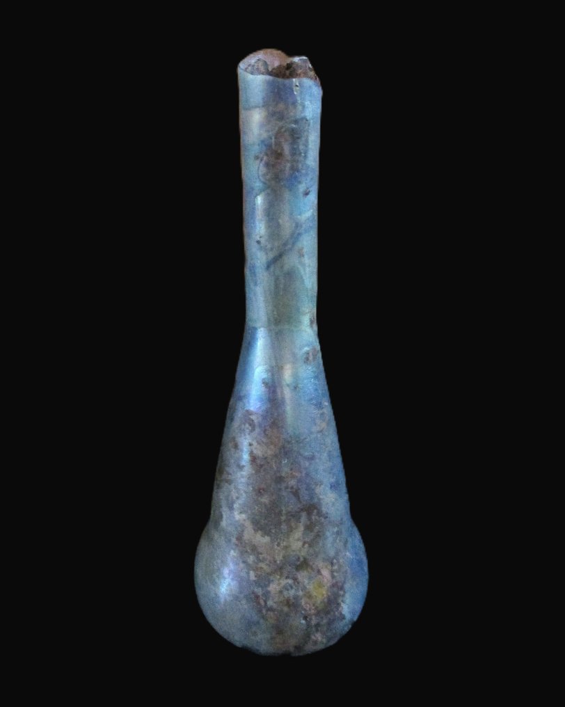 Roma antica Vetro Unguentarium Balsamarium blu iridescente - vaso d'argento - 95 mm #3.2