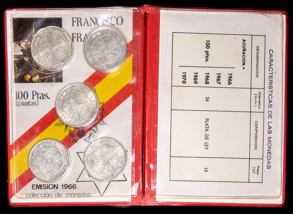 Spain. Francisco Franco. 100 Pesetas 1966 - 5 Monedas  (No reserve price) #1.0