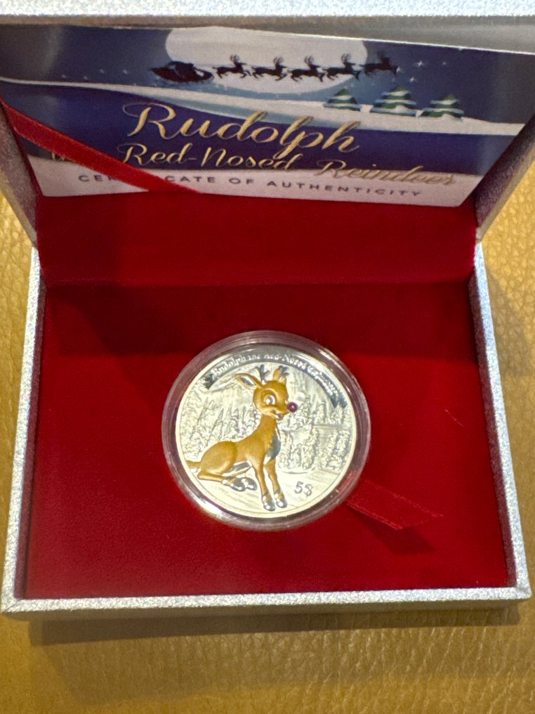 Kiribati. 5 Dollars 2013 'Rudolph the Rednosed Reindeer' w. red ruby - 20g (.925) mit CoA und BOX (No Reserve Price) #1.0