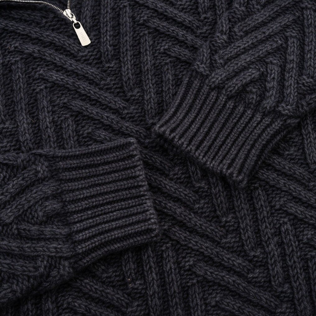 FEDELI CASHMERE RRP 1400€ Blue Sweater Half Zip Thick 100% Cashmere - 50 IT - Jumper - Ny med prislapp #4.3