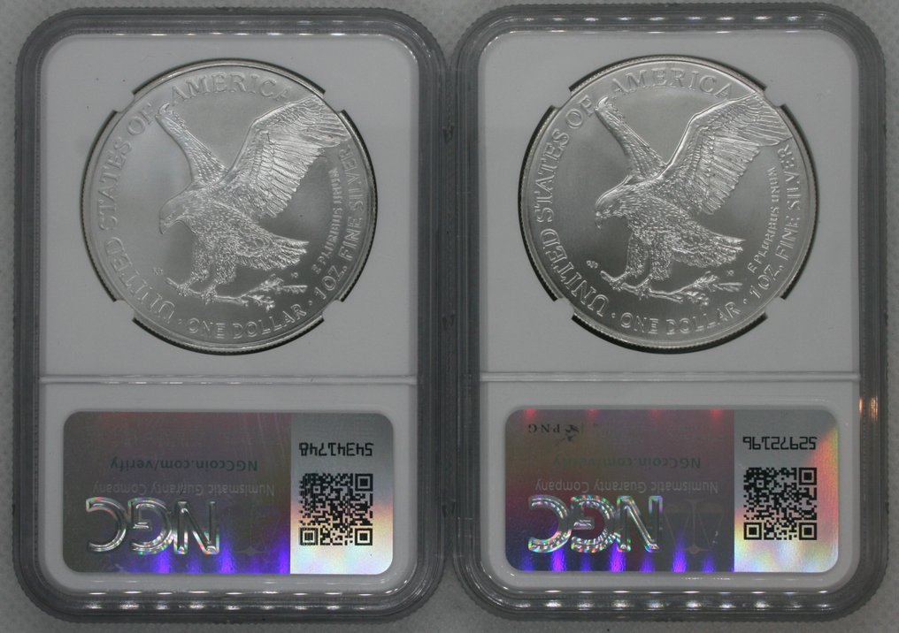 Förenta staterna. 1 Dollar 2024 & 2021 Zilver $ 1.00 Eagle NGC MS69 / MS70 #1.0