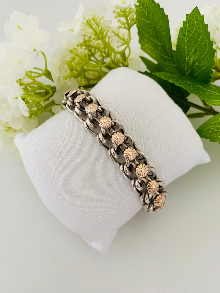 银, 新艺术运动 - 法国, Gold-plated - 链式手链 #1.0