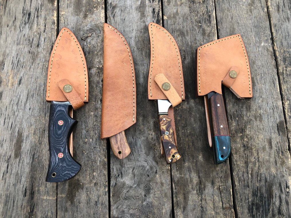 廚刀 - 享有盛誉的手工制作Skinners刀，锻造钢材，鹿角，木材及稀有材质柄 - 北美 - 皮套 TD8 #1.0