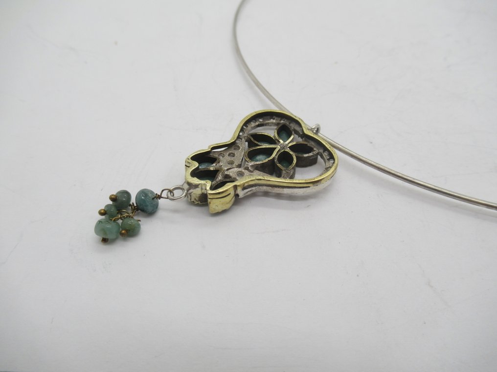 Σμαράγδι - 14 καράτια - Ασημί, Κίτρινο χρυσό - Σετ κοσμημάτων 2 τεμαχίων #4.3