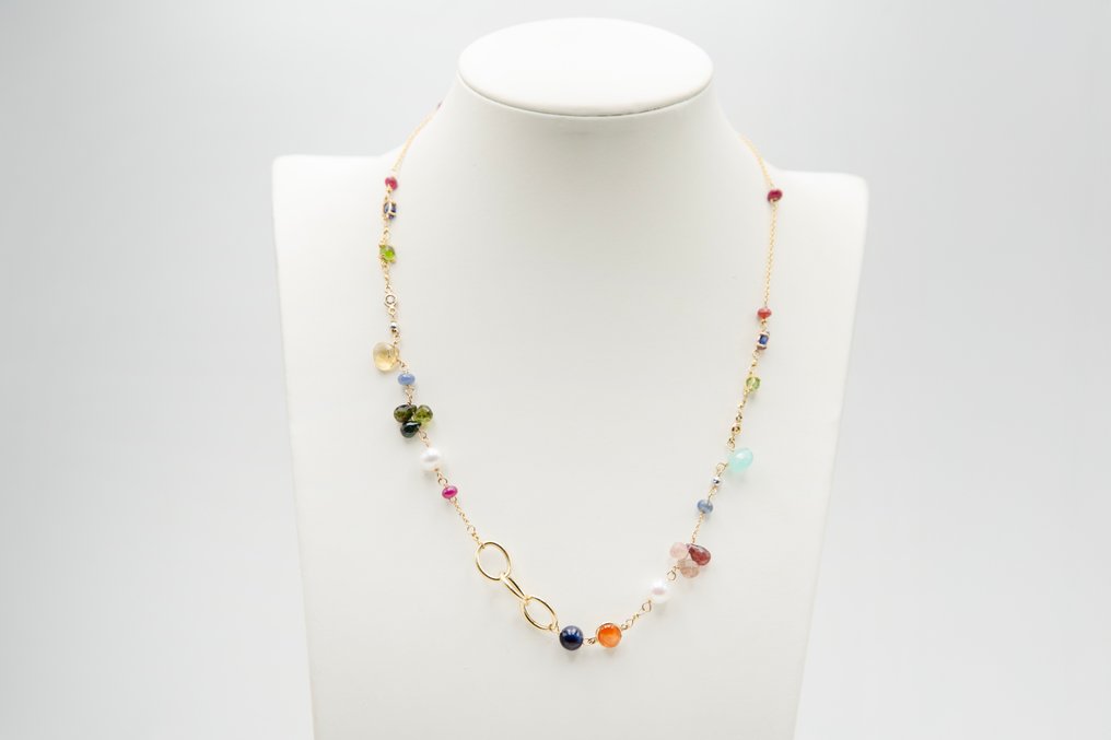 项链 - 18K包金 黄金 红宝石 - 珍珠 #1.0