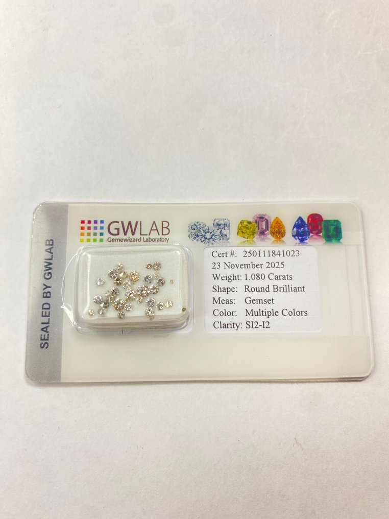 Utan reservationspris - 35 pcs Diamant (Natural) - 1.08 ct - Rund - SI2, I2 - Gemewizard Gemological Laboratory (GWLab) #1.0