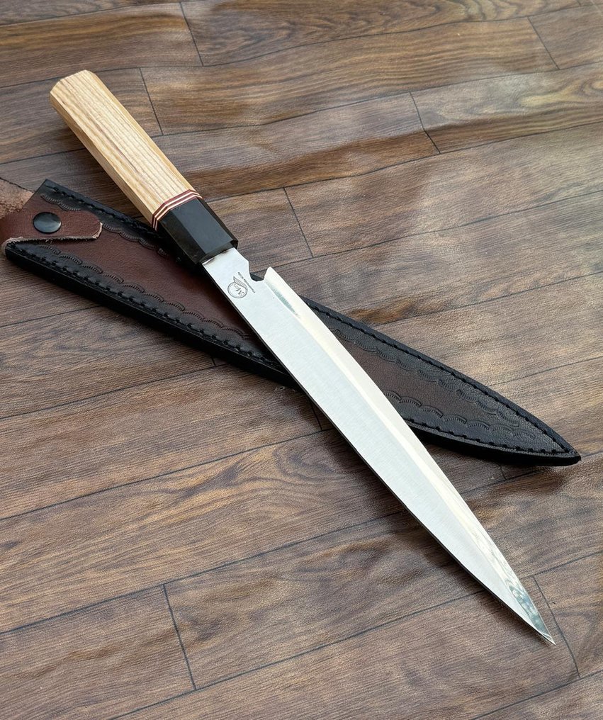 厨刀 - 日式风格。手工厨房刀，非洲乌木。升起，皮革10/45 - 亚洲 #2.1