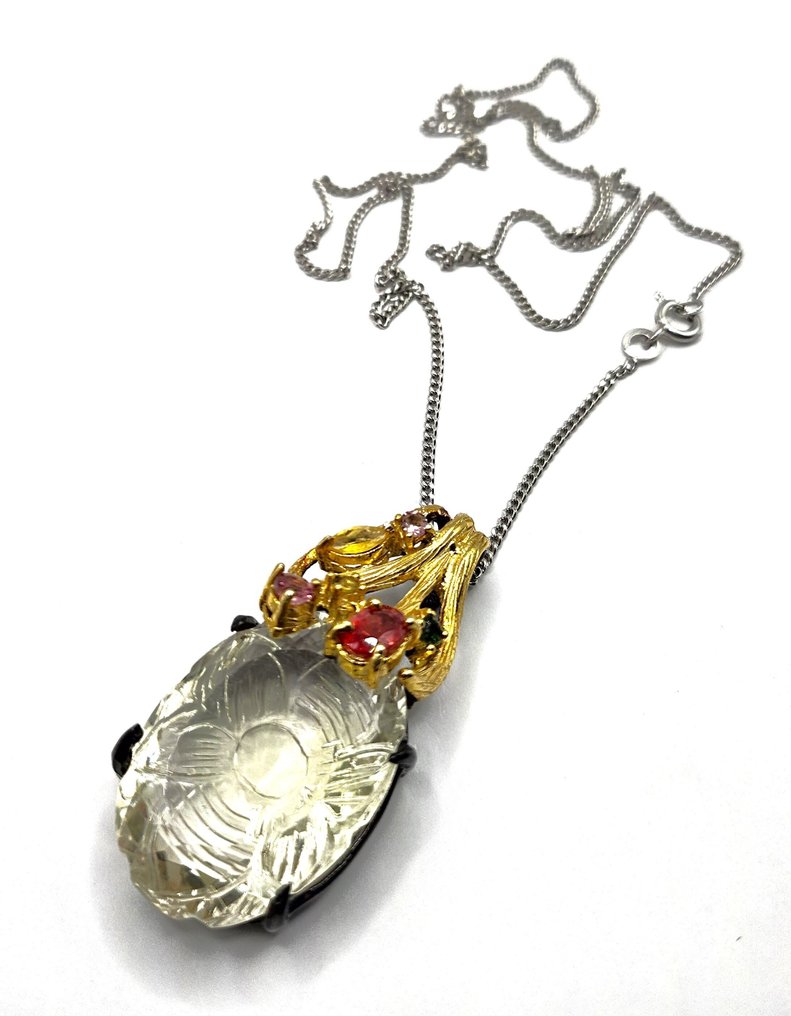 没有保留价 - 吊坠项链 银 - 51.50ct. tw. 石英 - 蓝宝石 #1.0