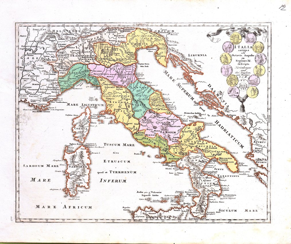 Europa - Włochy; C. Weigel - Italia Antiqua ab Octavio Augusto in Regiones XI descripta - 1720 #3.2