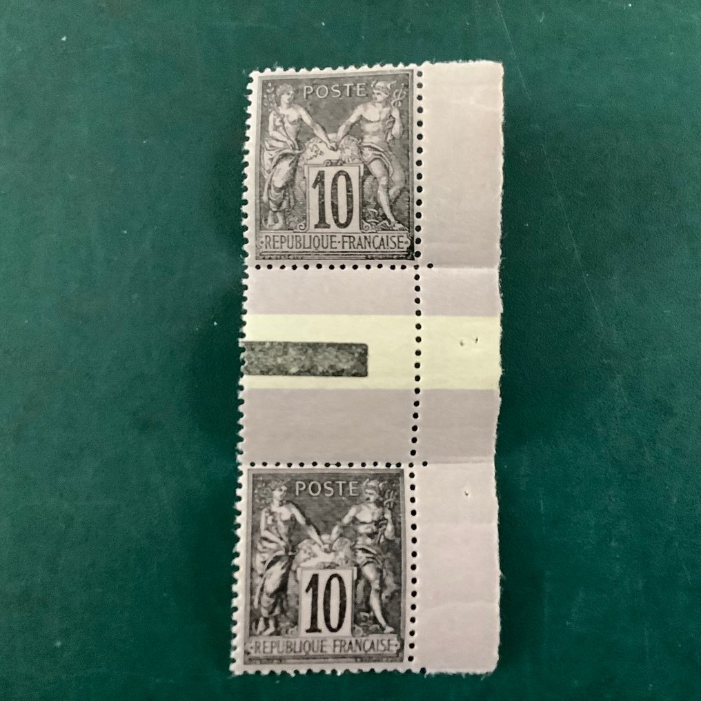 Γαλλία 1877 - 10 cent Sage: και οι δύο τύποι συνδεδεμένοι με το μεσαίο πάνελ, τέλεια κεντράρισμα. - Yvert 89f #3.2