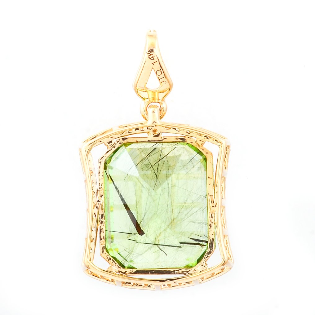 Sans Prix de Réserve - Pendentif - 14 carats Or jaune -  8.30ct. tw. Péridot - Diamant #1.0