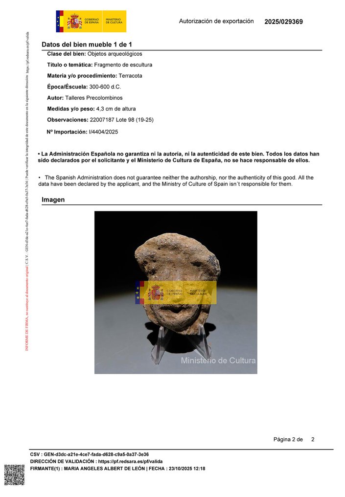 Mayan Terracotta Fragment Figure. 300-600 AD. 4.3 cm height. Spanish Export License. (No Reserve Price) #3.2