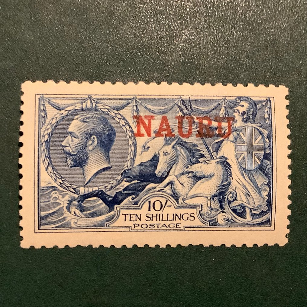 瑙魯 1916/1923 - 10先令马鞍，带有瑙鲁印花——已检验幼崽 - SG 12 #3.2