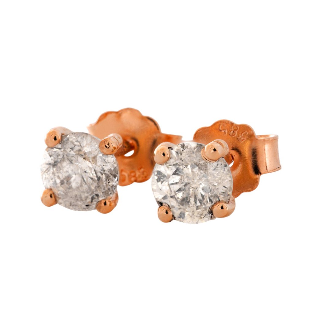 Nincs minimálár - Drop fülbevaló - 14 kt. Rózsa arany - 1.02ct. tw. Gyémánt (Természetes) #1.0