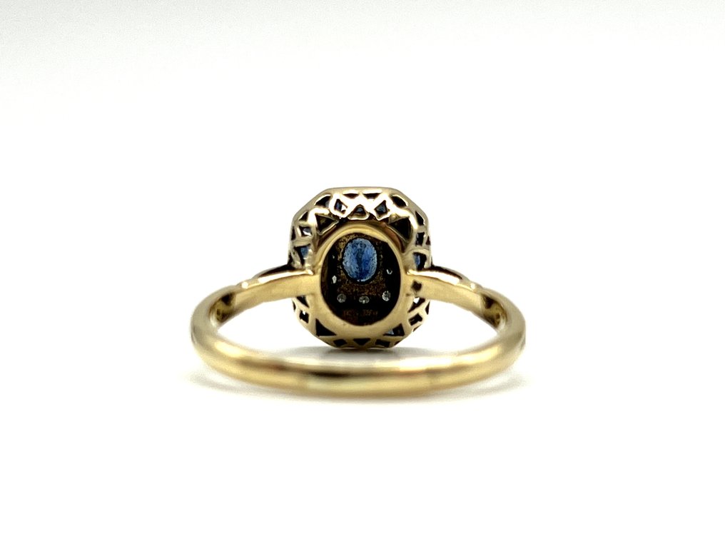 没有保留价 - 戒指 - 18K包金 黄金 - 0.20ct. tw. 蓝宝石 - 钻石 #2.1