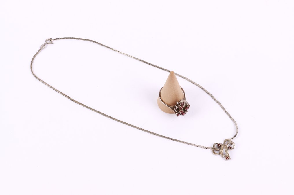 沒有保留價 - 兩件珠寶套裝 銀 - Ruby戒指+项链 #3.2