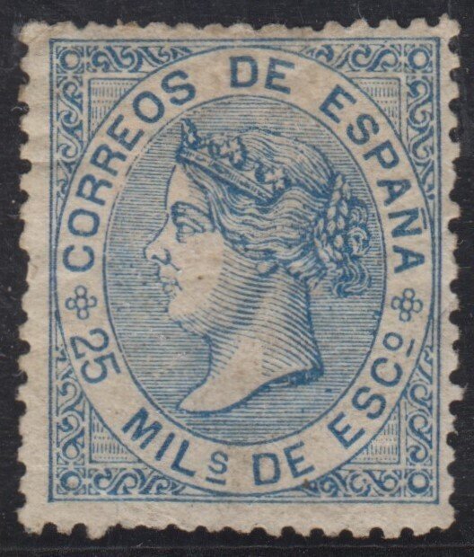 Spanien 1868 - Isabel II. 25 Tausendstel, blau. - Edifil 97 #1.0